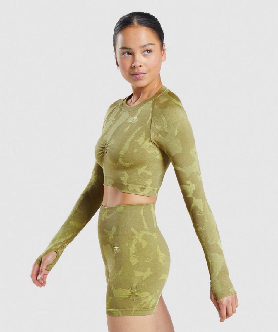 Long Sleeve Gymshark Adapt Camo Seamless Mujer Verde | CO 2322VRW